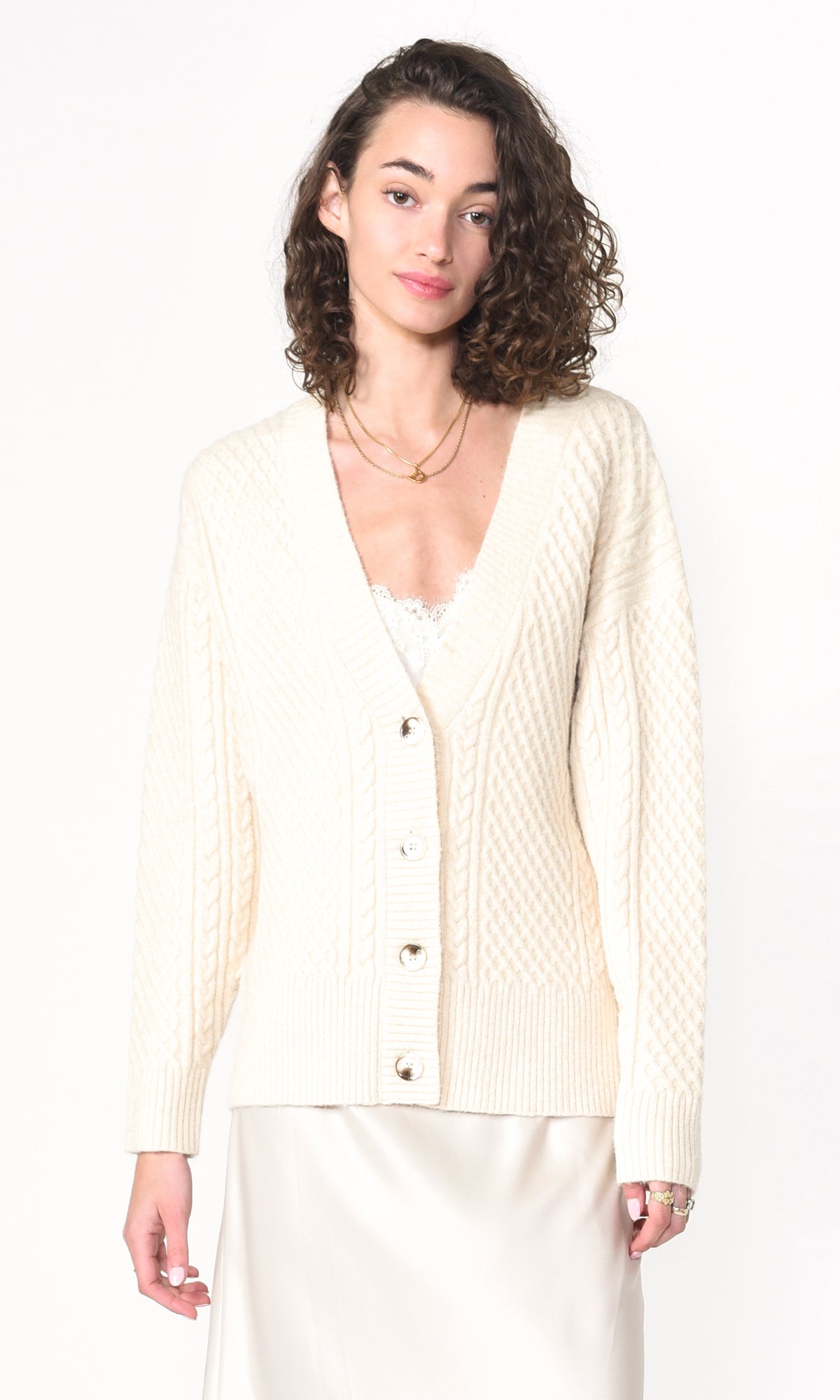 VICKIE OVERSIZED KNIT CARDIGAN - IVORY