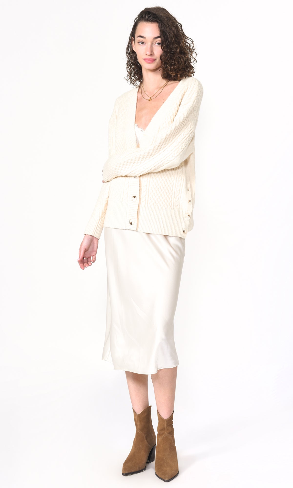 VICKIE OVERSIZED KNIT CARDIGAN - IVORY