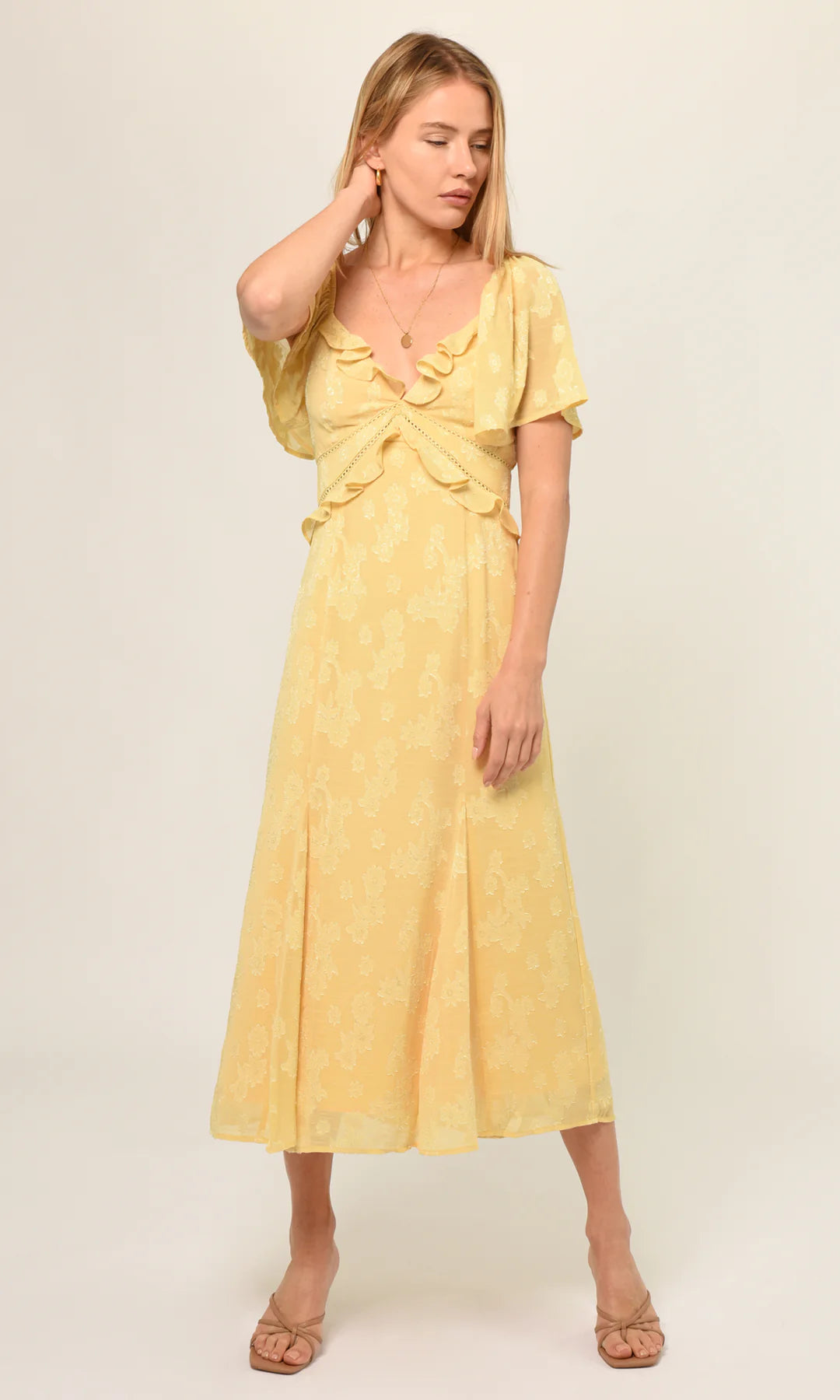 AVA BURNOUT CHIFFON MAXI DRESS - YELLOW MELLOW (ONLINE ONLY)