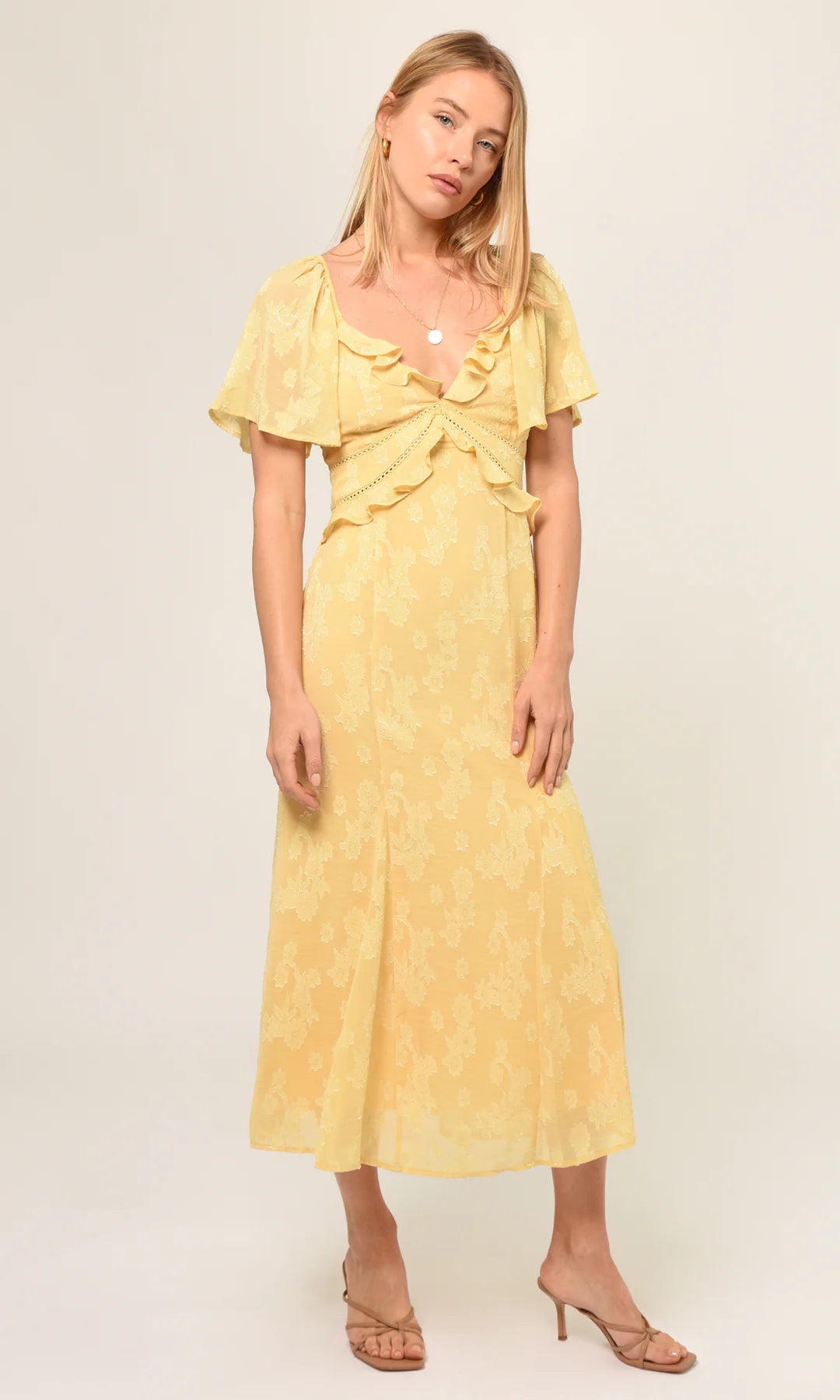 AVA BURNOUT CHIFFON MAXI DRESS - YELLOW MELLOW (ONLINE ONLY)