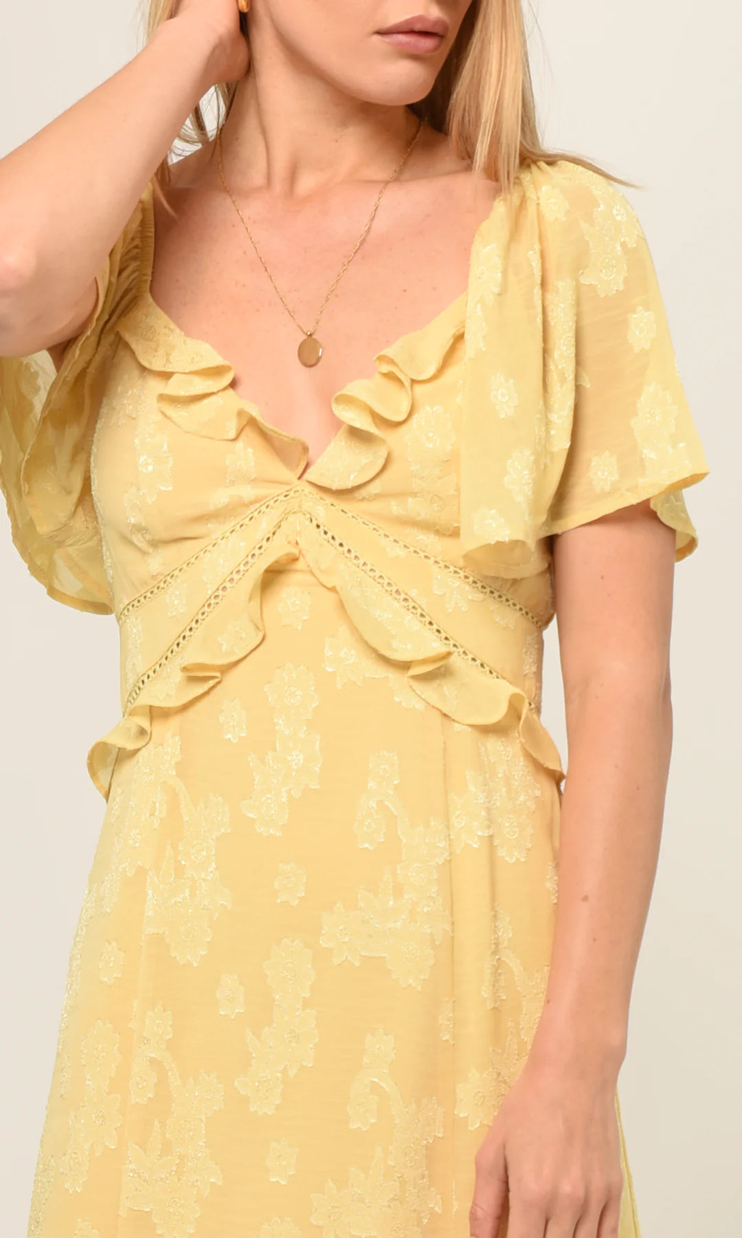 AVA BURNOUT CHIFFON MAXI DRESS - YELLOW MELLOW (ONLINE ONLY)