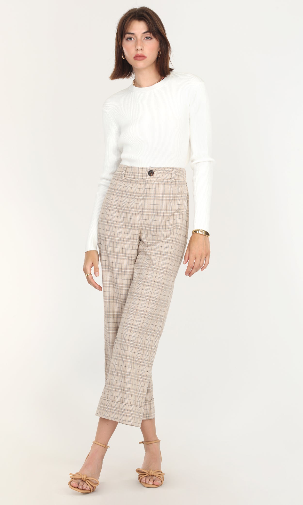 MOXIE HIGH WAIST CROP TROUSERS - PLAID