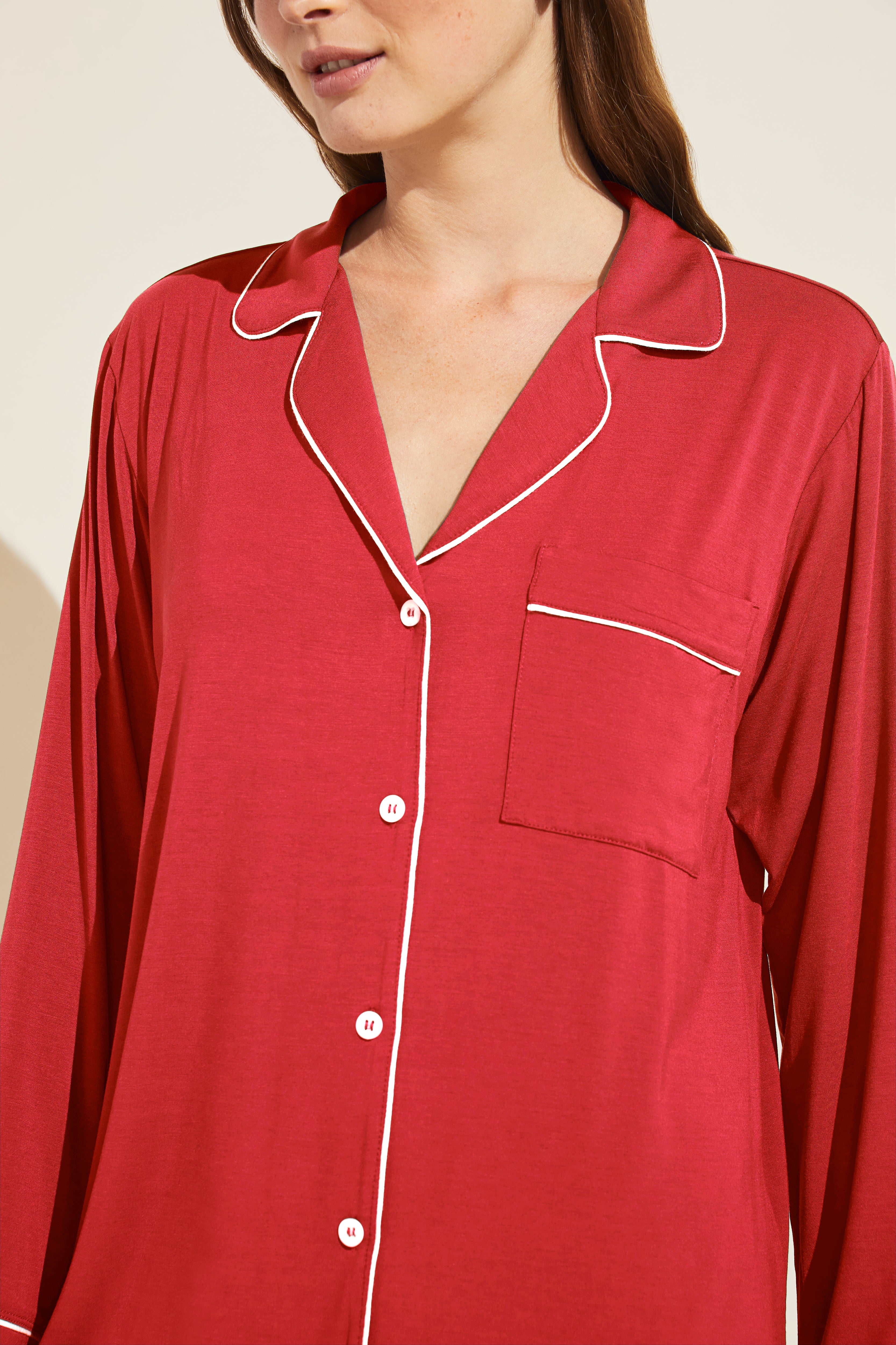 GISELE LONG PJ SET - HAUTE RED/IVORY