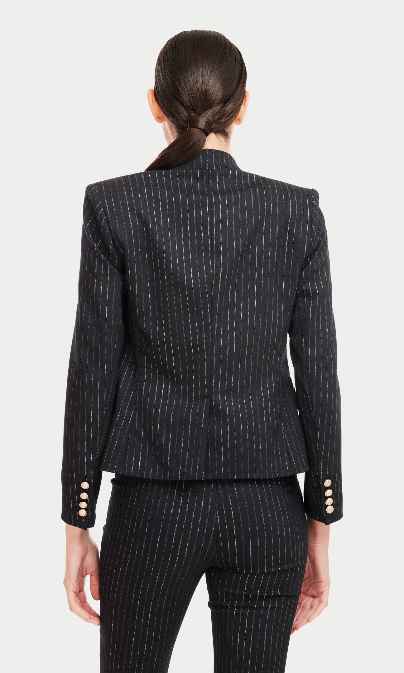 DELILAH PINSTRIPE BLAZER - BLACK/LIGHT GOLD