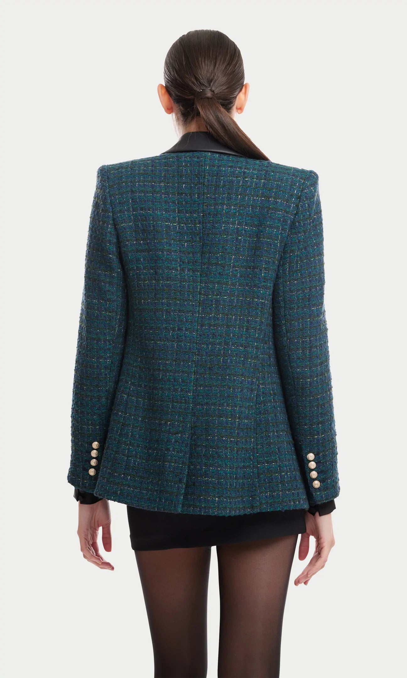 REECE VEGAN LEATHER COMBO TWEED BLAZER - HUNTER GREEN/BLACK