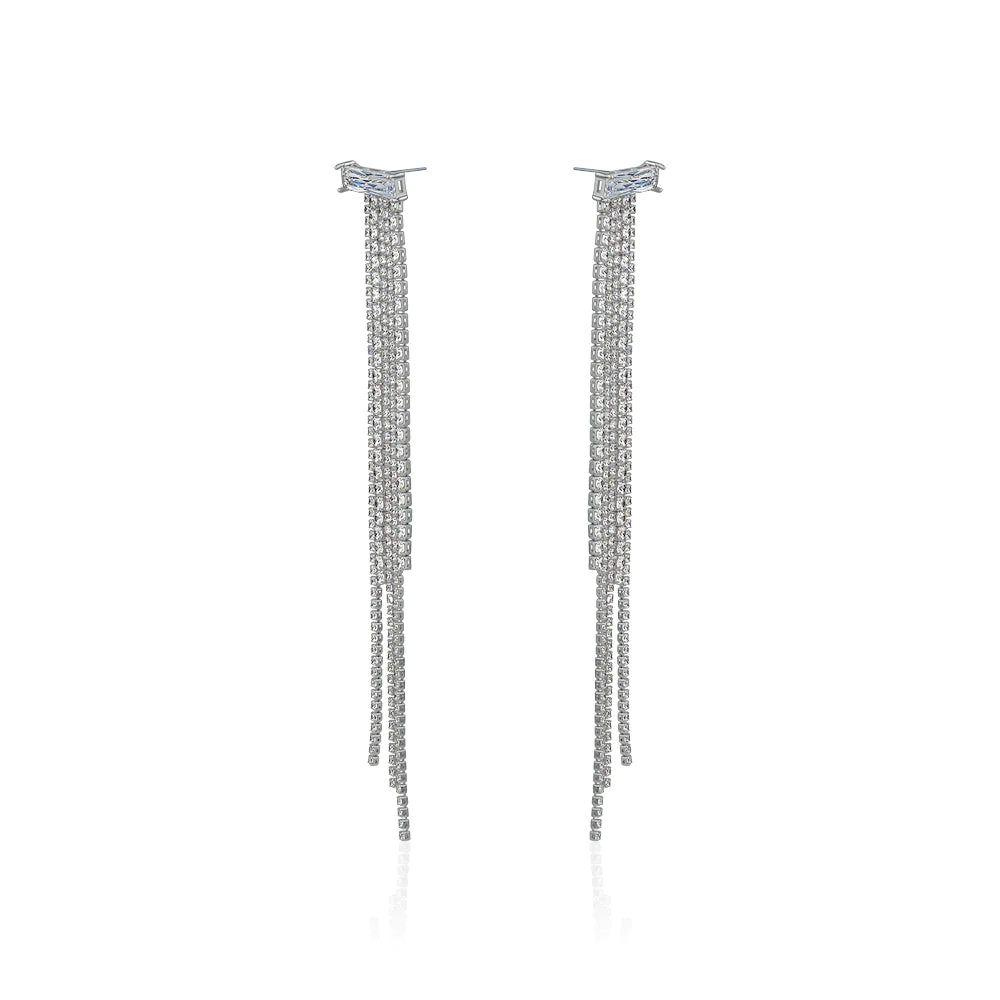 STATEMENT LONG DANGLING CRYSTAL EARRINGS