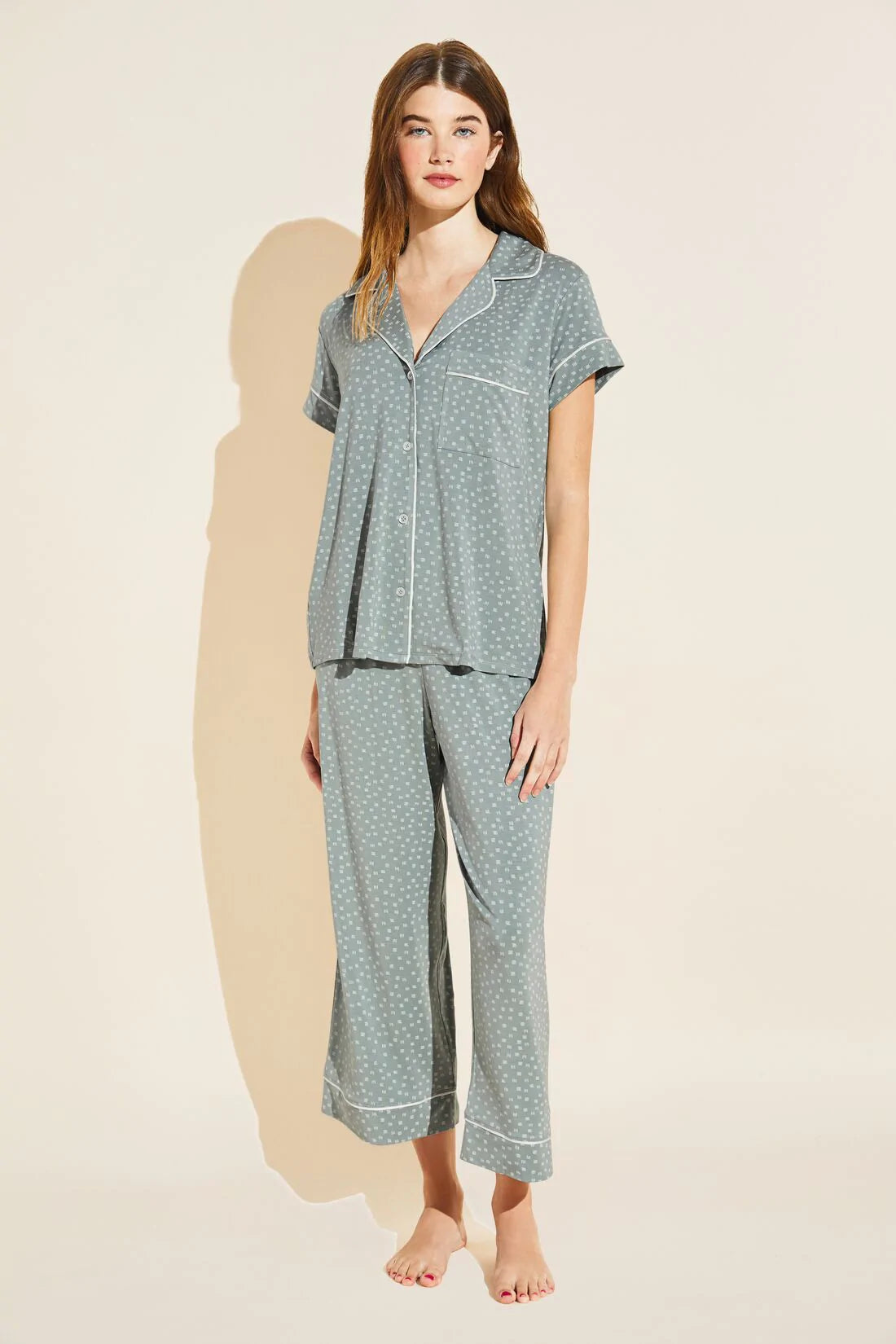 GISELE CROPPED PJ SET ARTISAN TRACE (ONLINE ONLY) – White Cherry