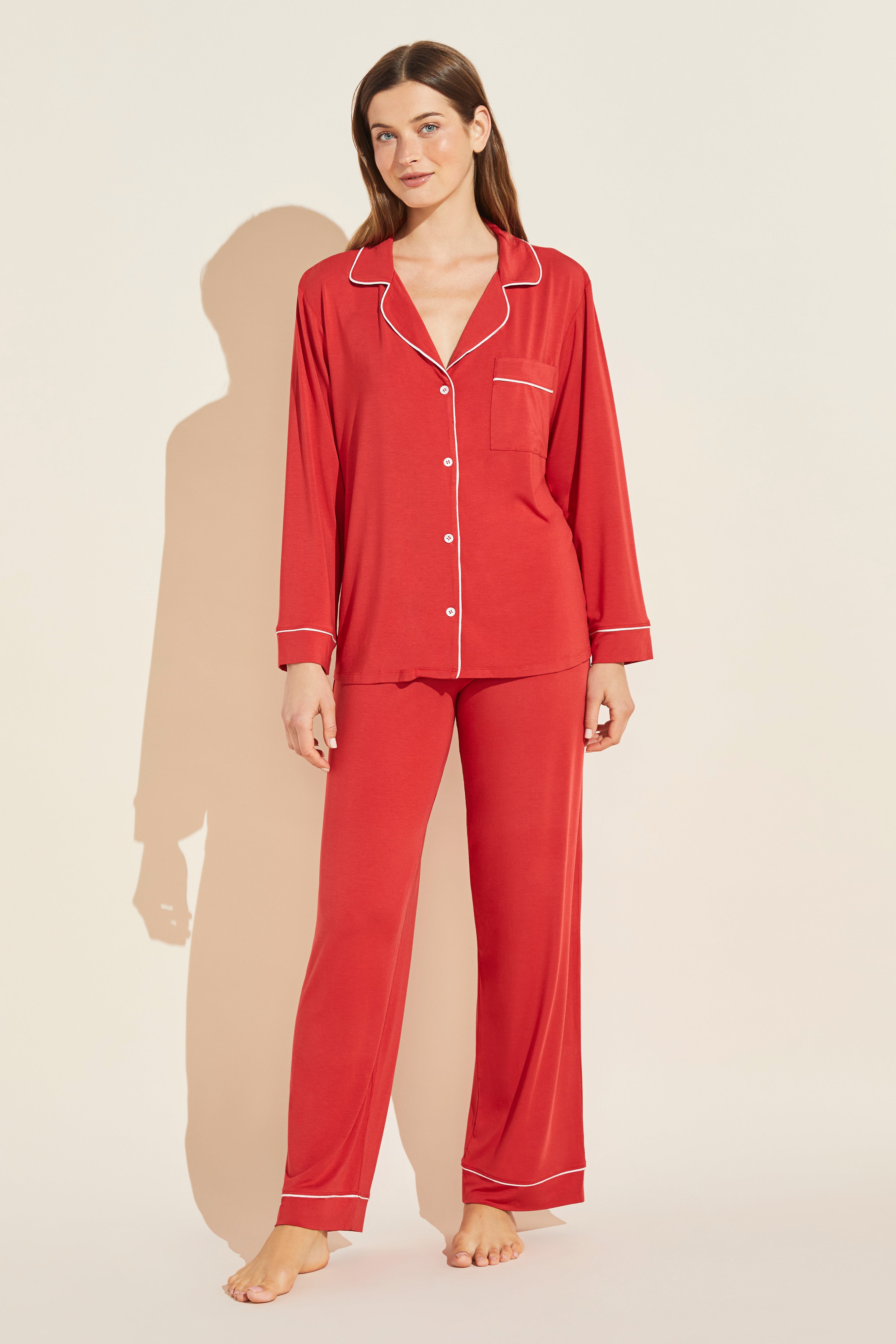 GISELE LONG PJ SET - HAUTE RED/IVORY