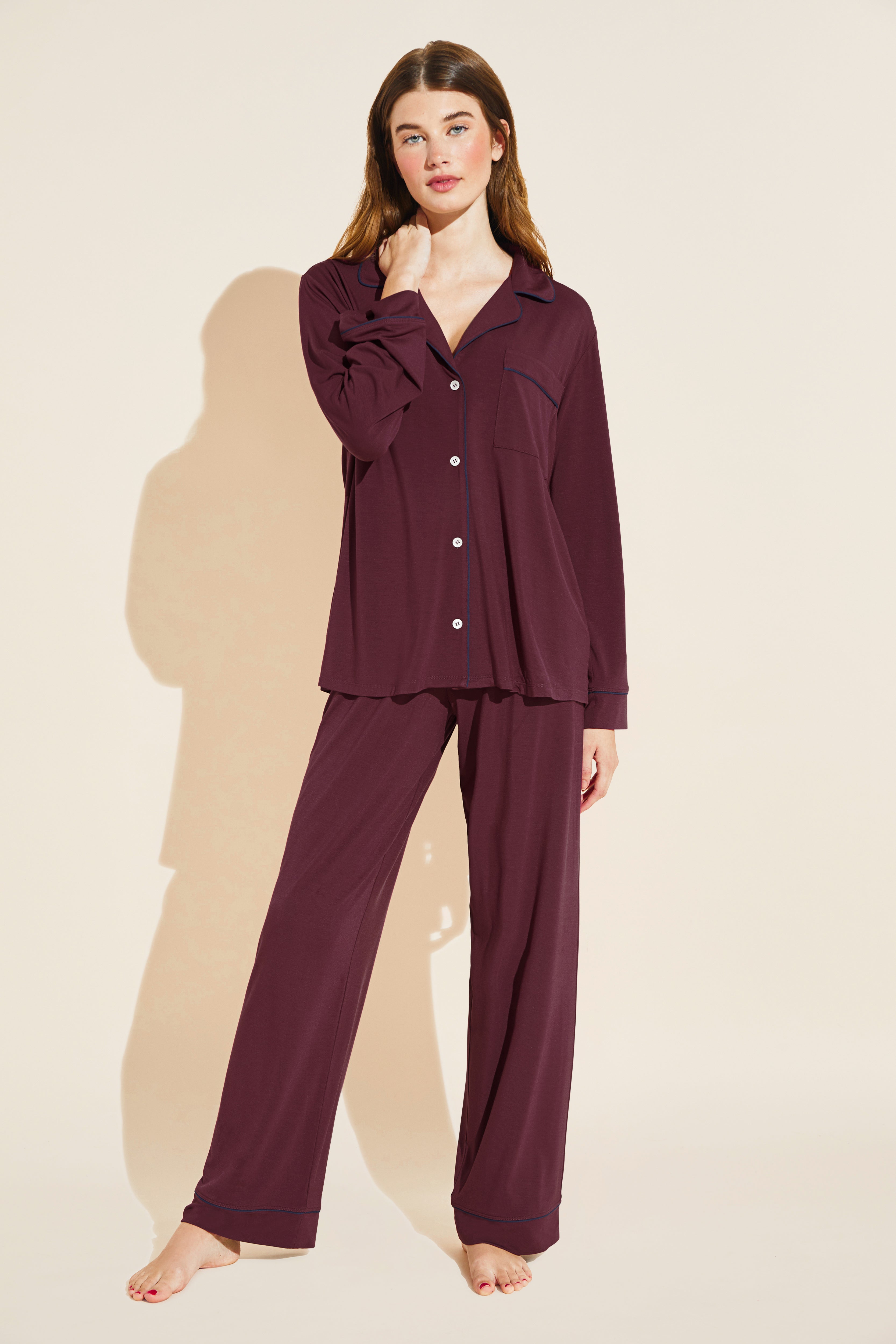 GISELE LONG PJ SET - MULBERRY/NAVY