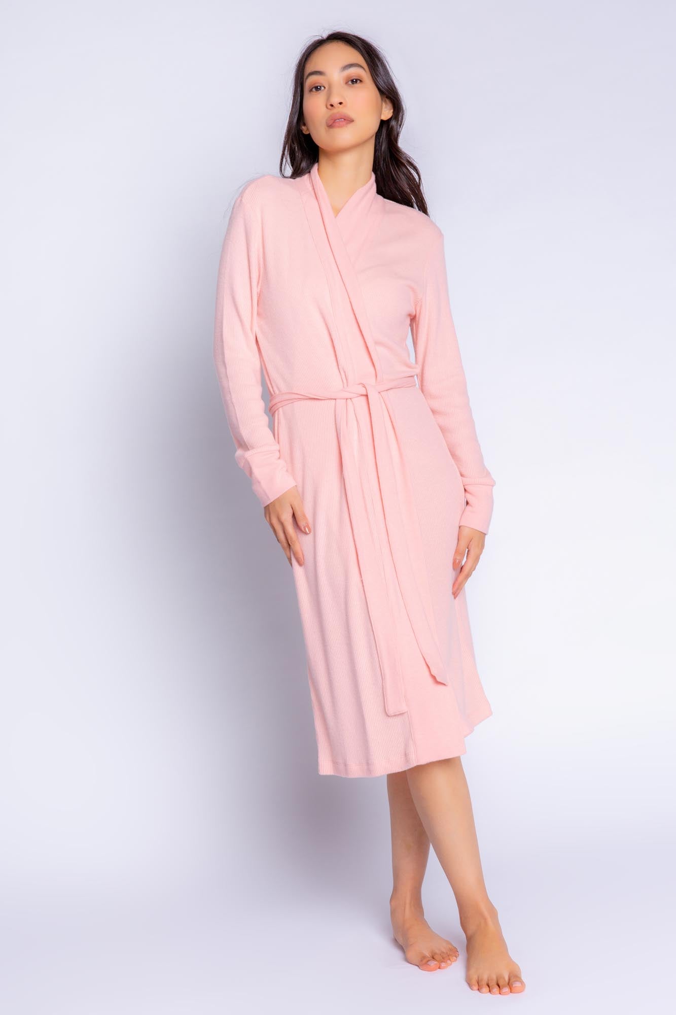 TEXTURED ESSENTIALS ROBE - DUSTY ROSE White Cherry Boutique TEXTURED ESSENTIALS ROBE - DUSTY ROSE White Cherry Boutique