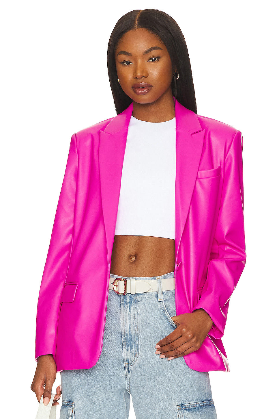 AUDREY VEGAN LEATHER BLAZER - PINK GLO