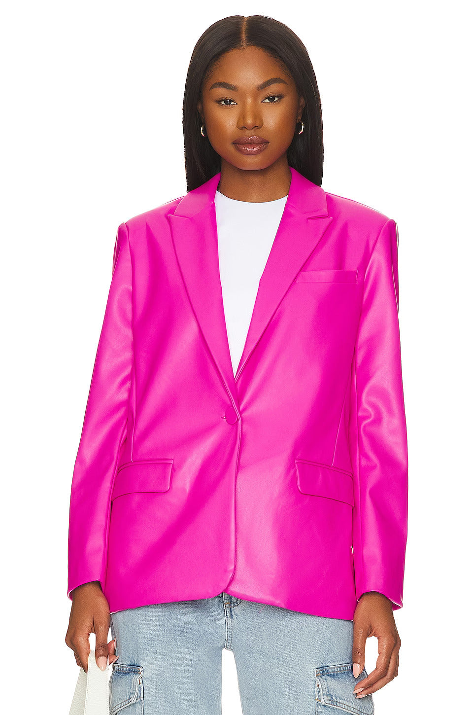 AUDREY VEGAN LEATHER BLAZER - PINK GLO