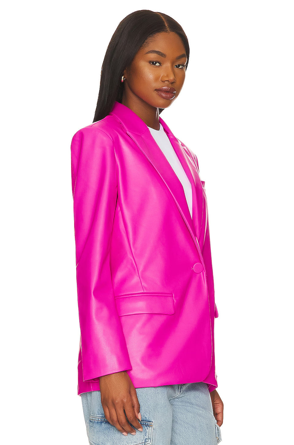 AUDREY VEGAN LEATHER BLAZER - PINK GLO