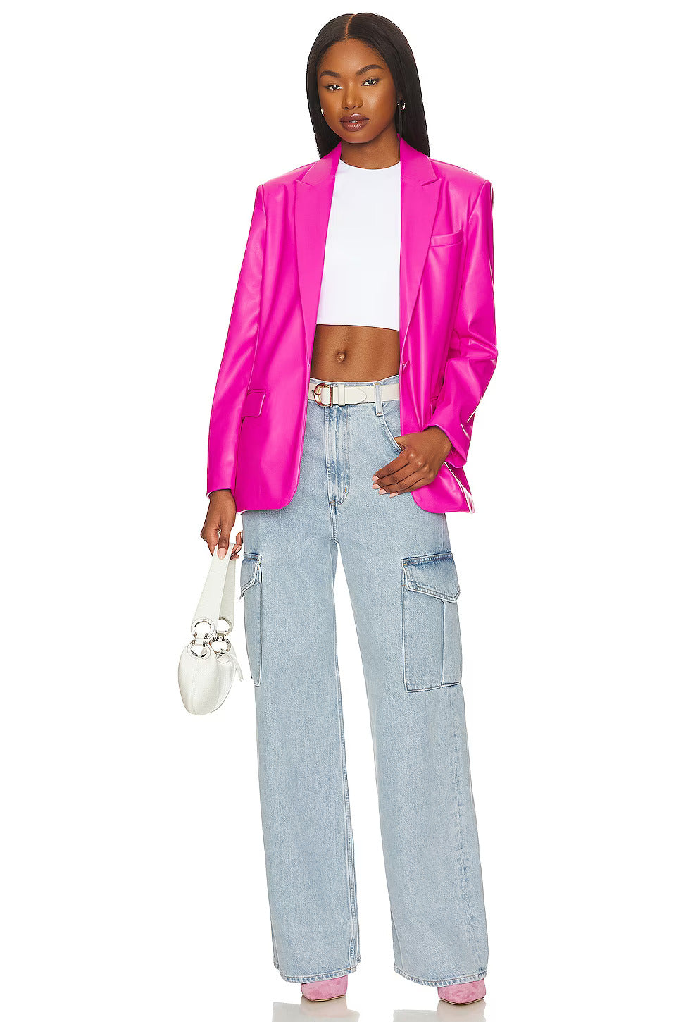 AUDREY VEGAN LEATHER BLAZER - PINK GLO