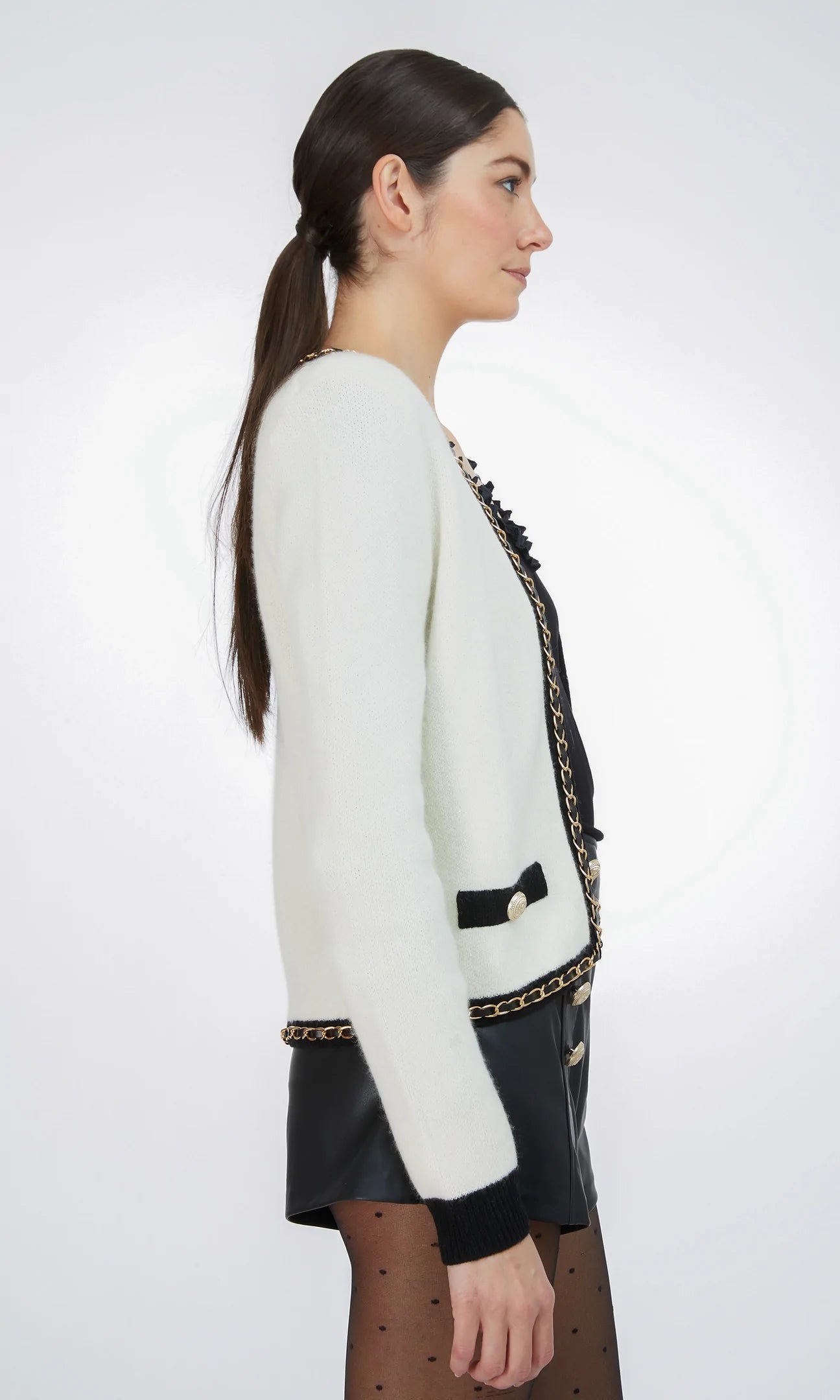 SENNA CHAIN CARDIGAN - CREAM/BLACK - ONLINE ONLY