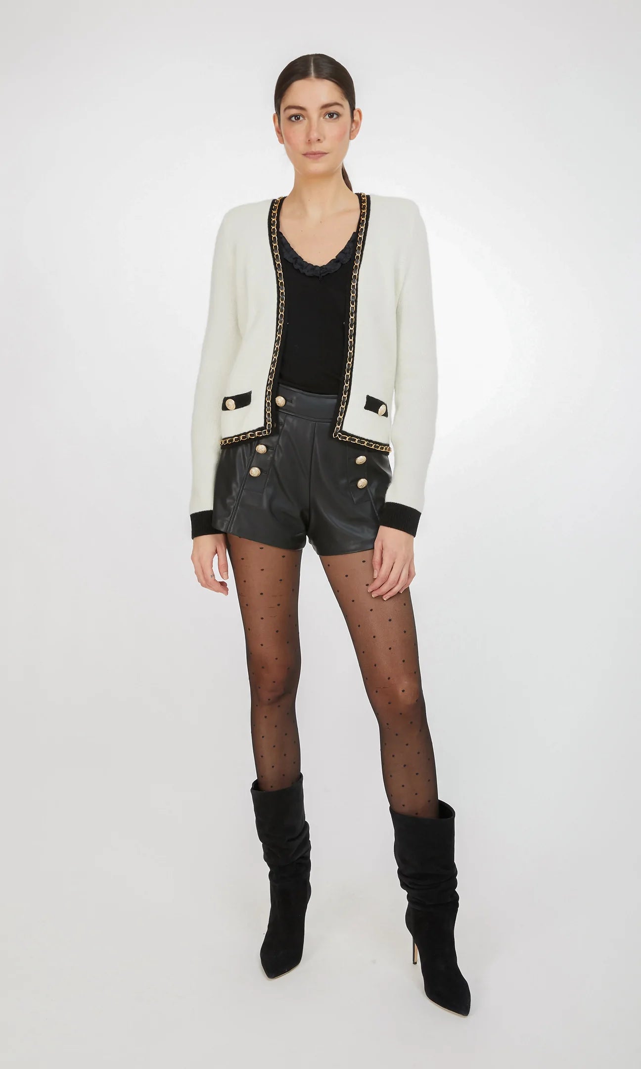 SENNA CHAIN CARDIGAN - CREAM/BLACK - ONLINE ONLY