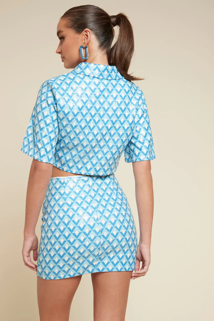 TAHLIA CROP TOP - SKY GEO PRINT