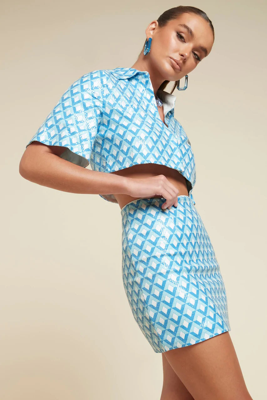 TAHLIA CROP TOP - SKY GEO PRINT