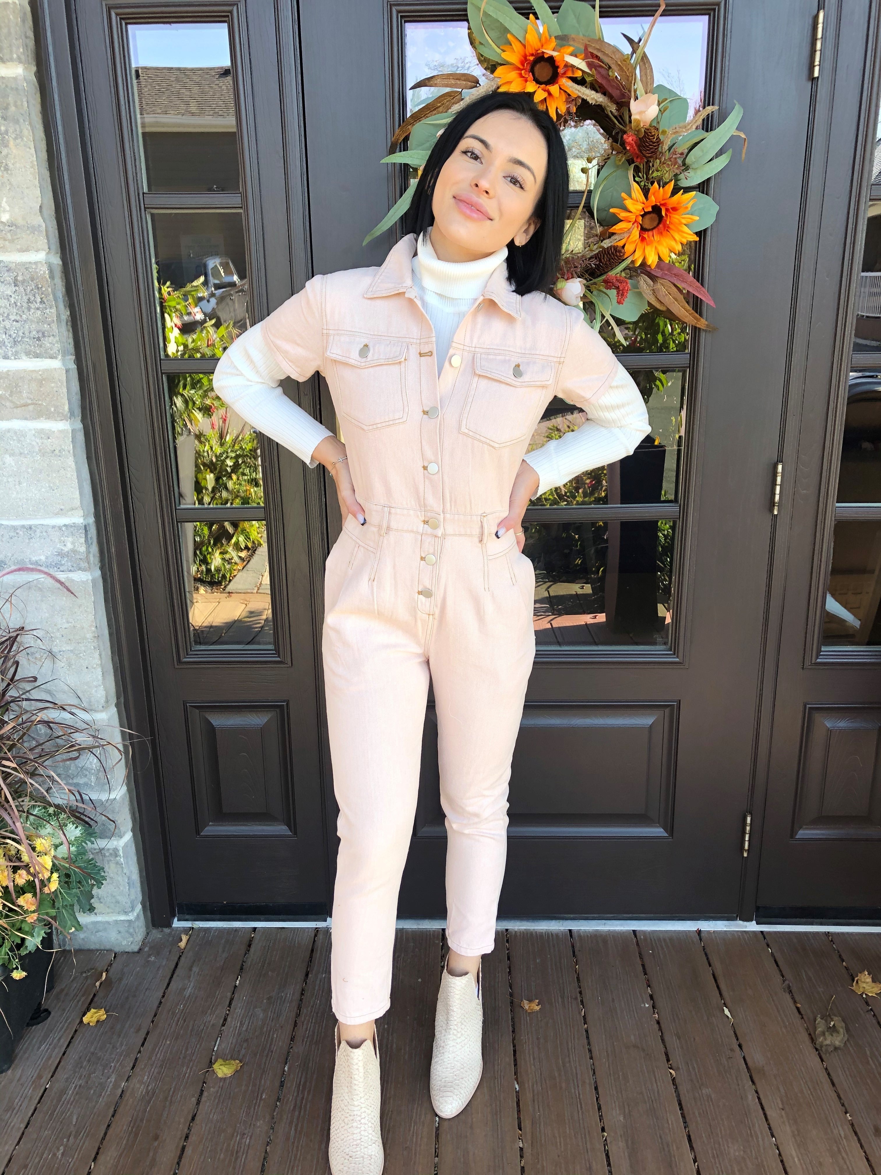 PINK DENIM JUMPSUIT