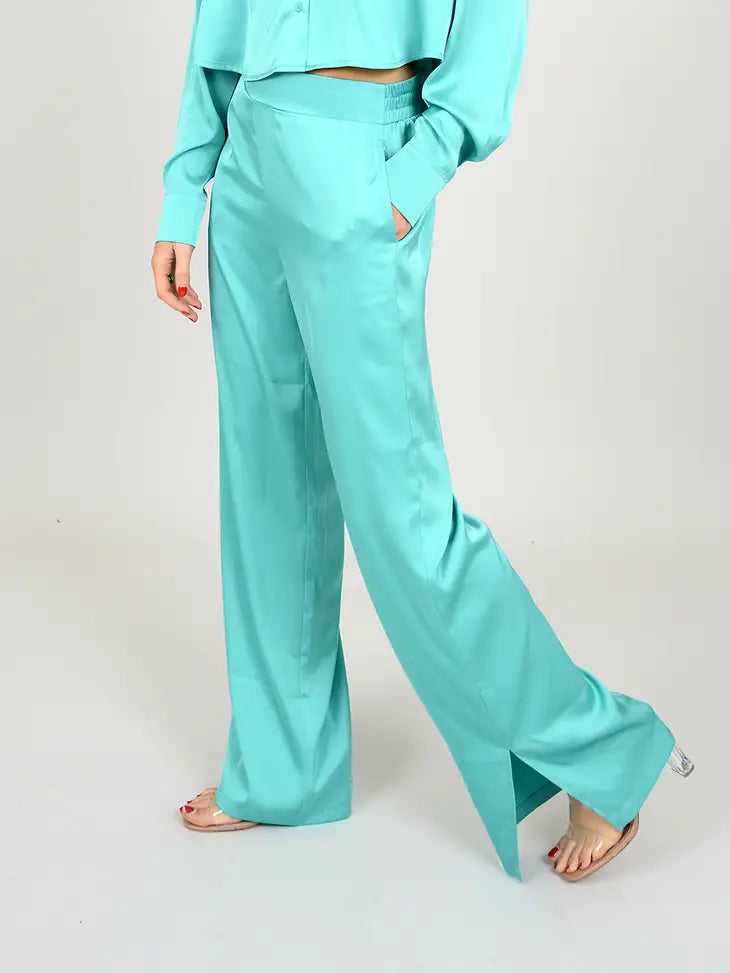 VICTORIA SATIN PANT - POOL GREEN