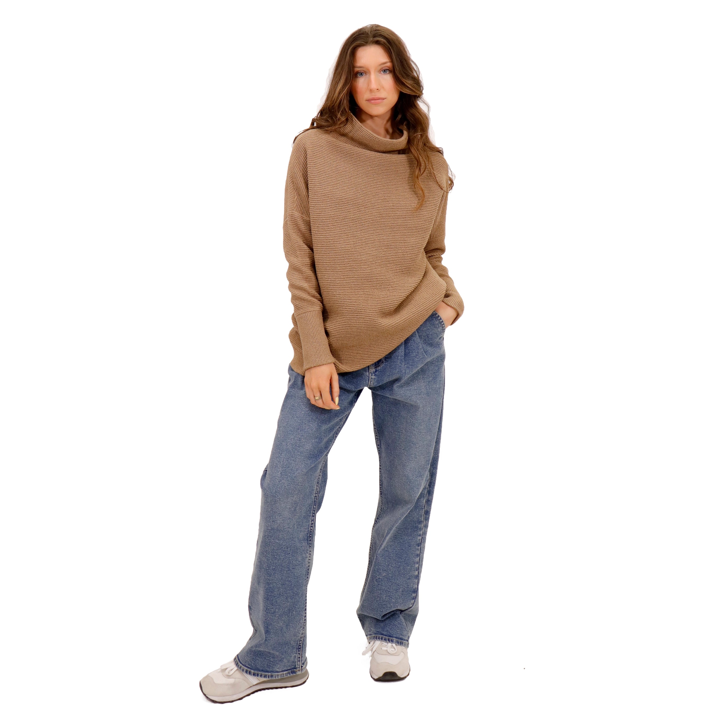 NANCY OTTOMAN MOCKNECK SWEATER - COCOA