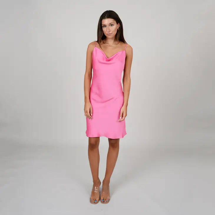 LAYLA COWL NECK DRESS - BRIGHT PINK