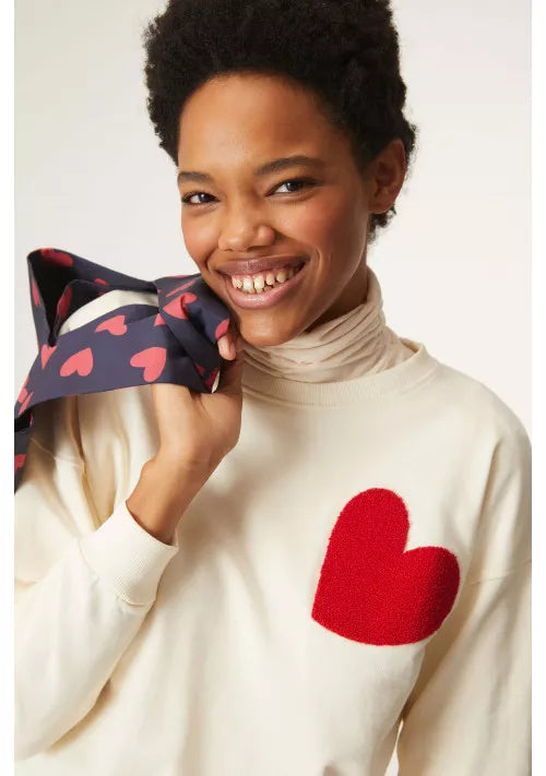 HEART PRINT PLUSH SWEATER