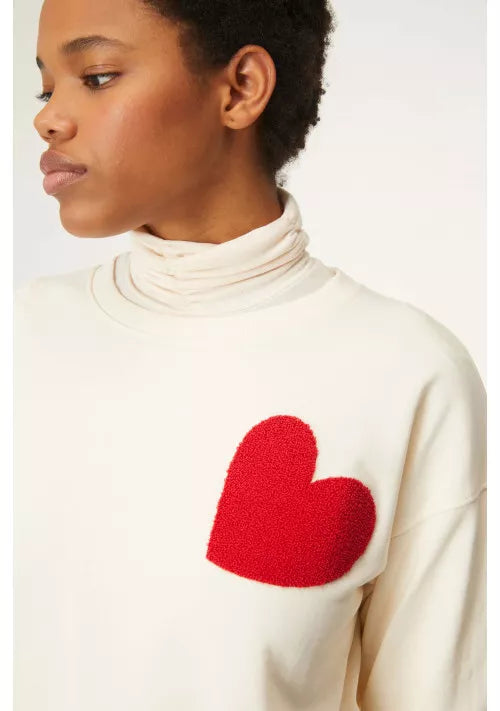 HEART PRINT PLUSH SWEATER
