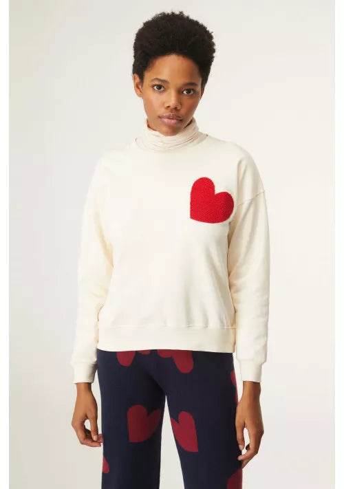 HEART PRINT PLUSH SWEATER
