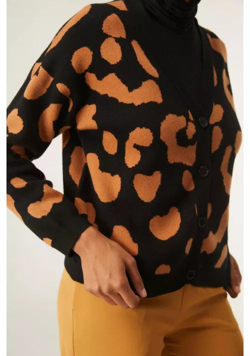 LEOPARD PRINT JACQUARD CARDIGAN