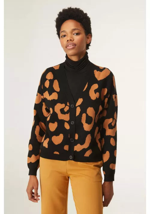 LEOPARD PRINT JACQUARD CARDIGAN
