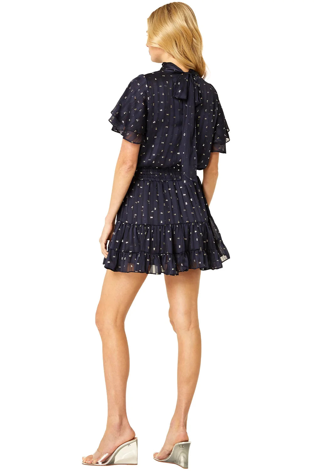 SAFFIE DRESS - NAVY LUREX DOT