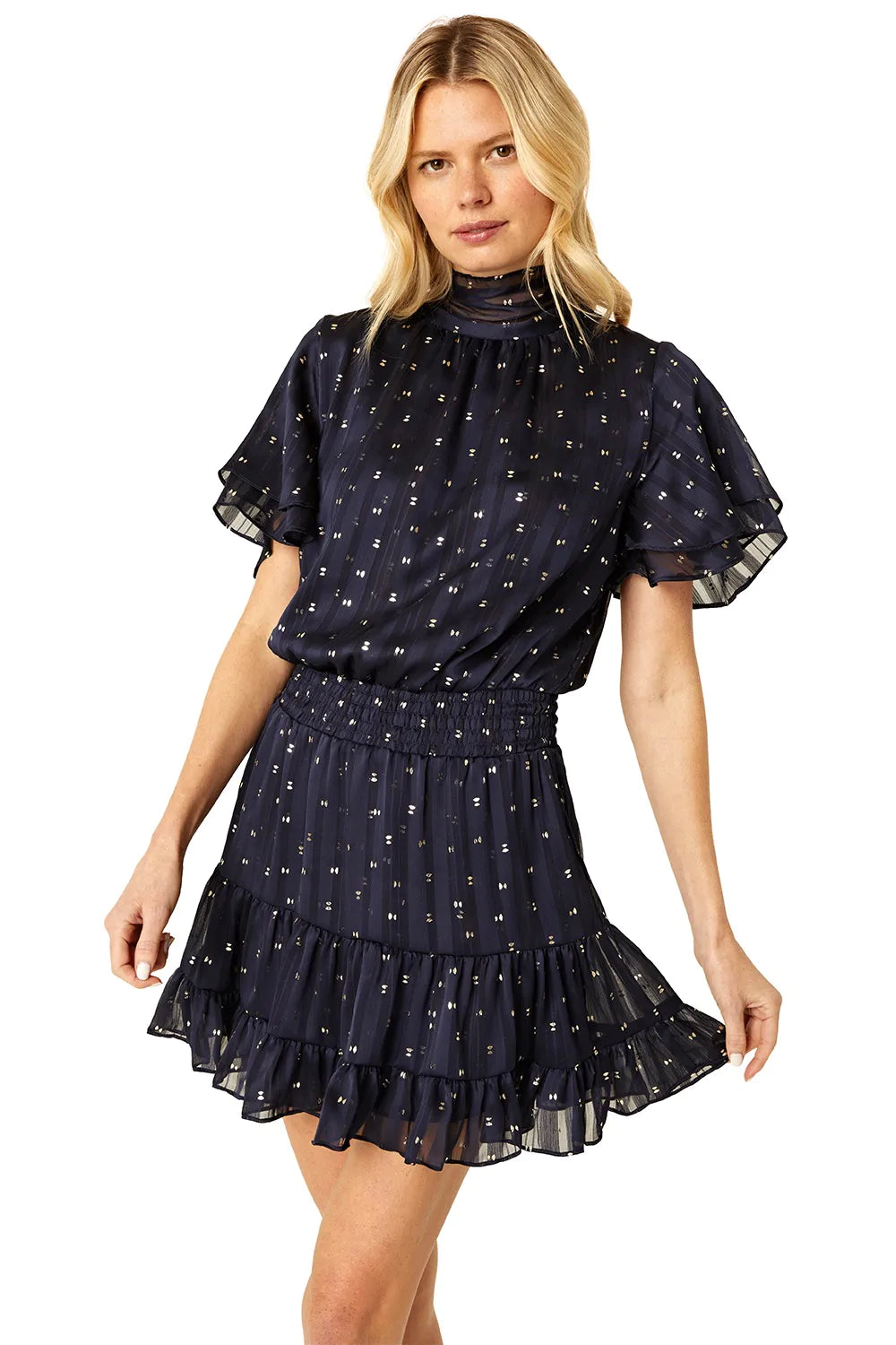 SAFFIE DRESS - NAVY LUREX DOT
