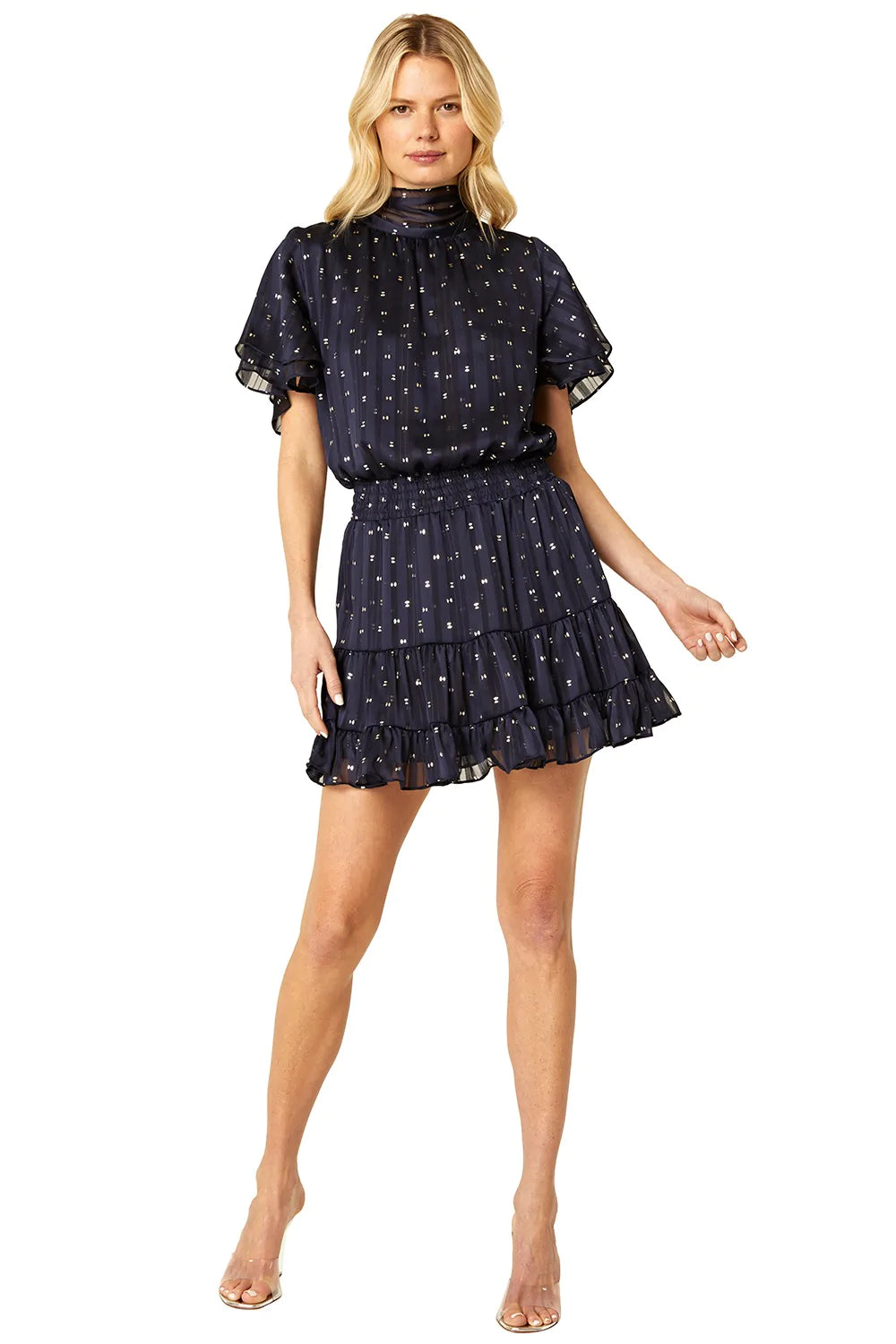 SAFFIE DRESS - NAVY LUREX DOT