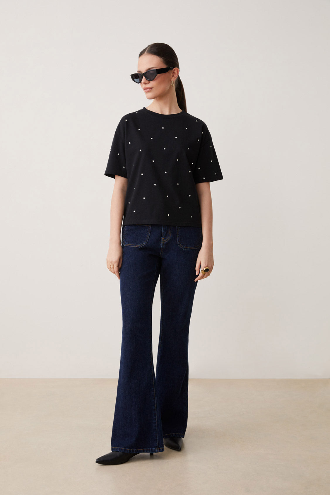 MERYLL RHINESTONE TEE - NOIR