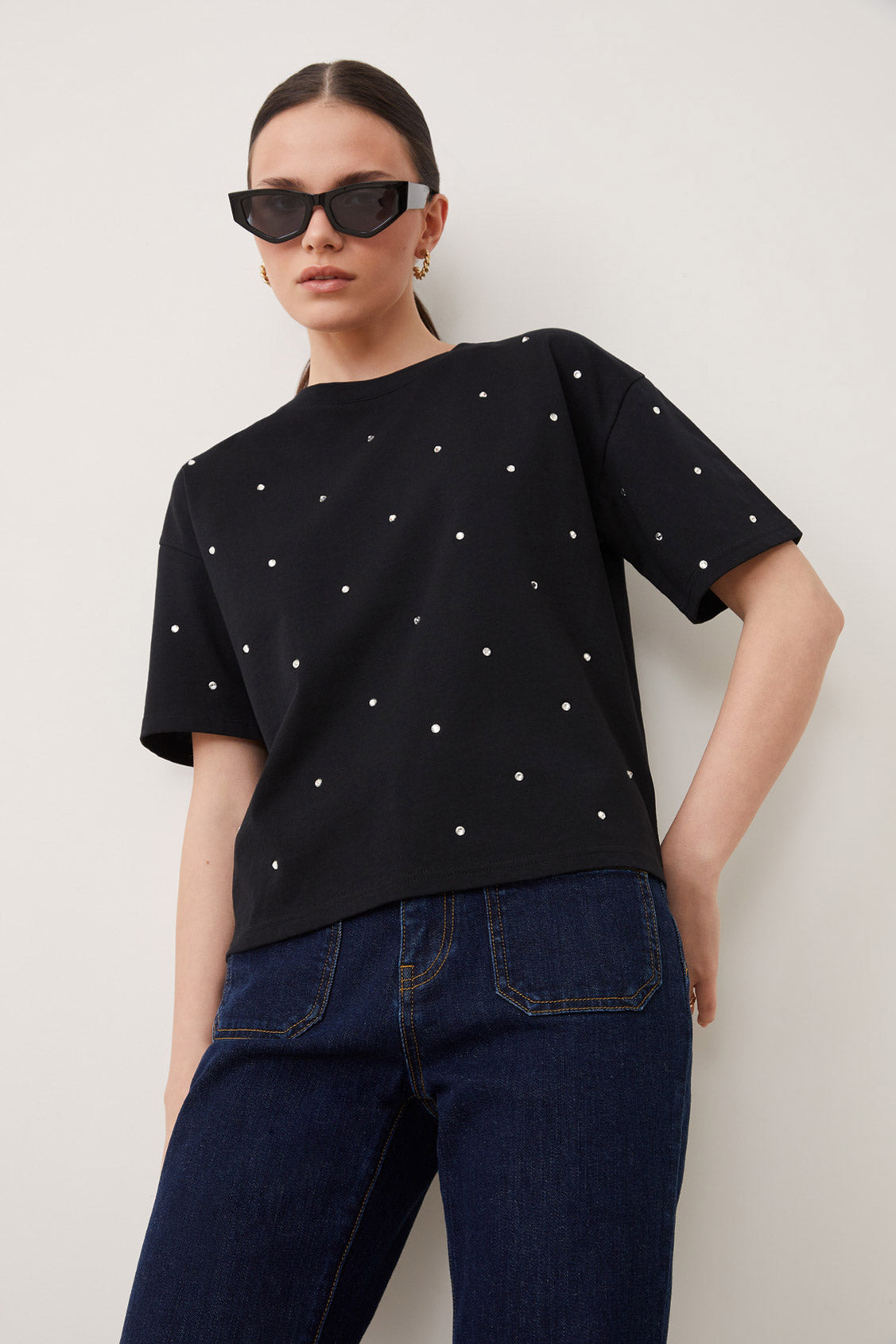 MERYLL RHINESTONE TEE - NOIR