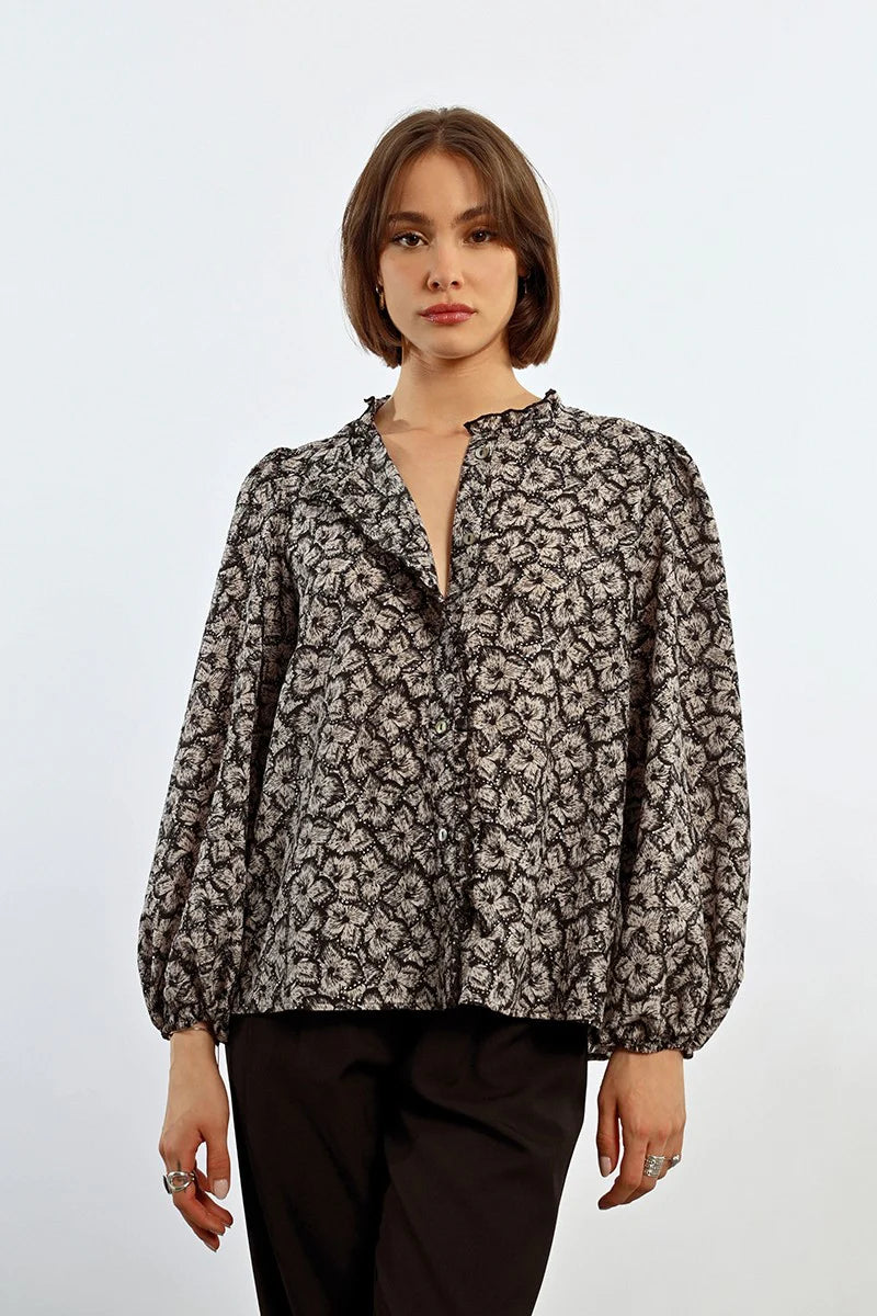 PRINTED DOUBLE-BREASTED BLOUSE