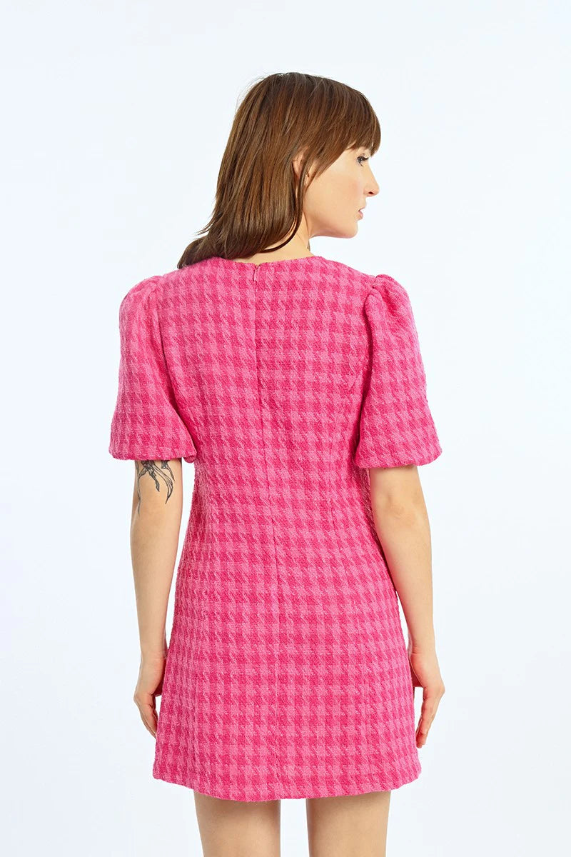 PINK HOUNDSTOOTH DRESS