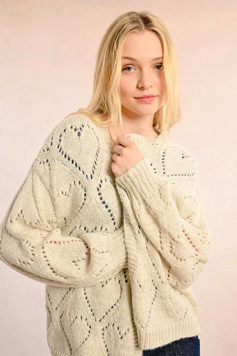 OVERSIZED POINTELLE KNIT CARDIGAN