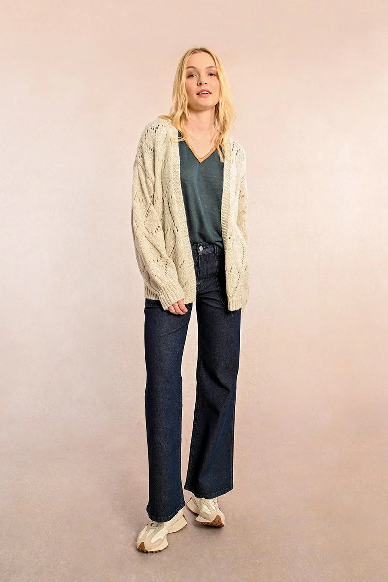 OVERSIZED POINTELLE KNIT CARDIGAN