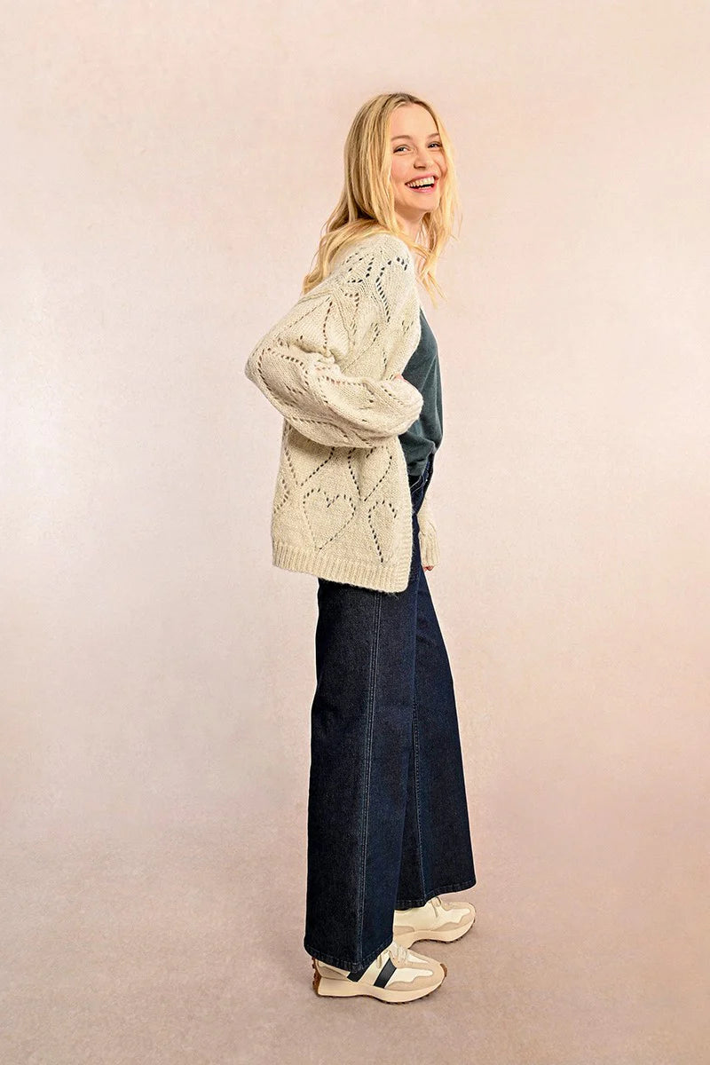 OVERSIZED POINTELLE KNIT CARDIGAN