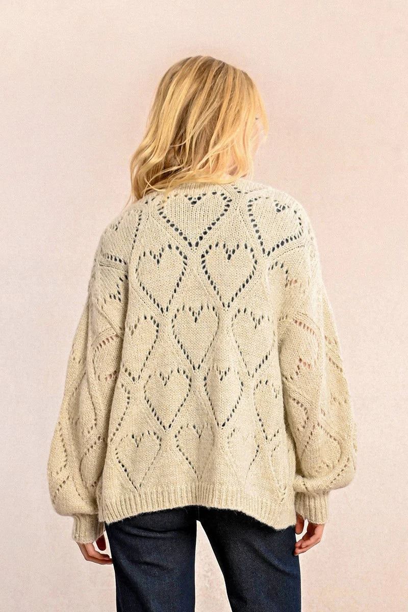 OVERSIZED POINTELLE KNIT CARDIGAN