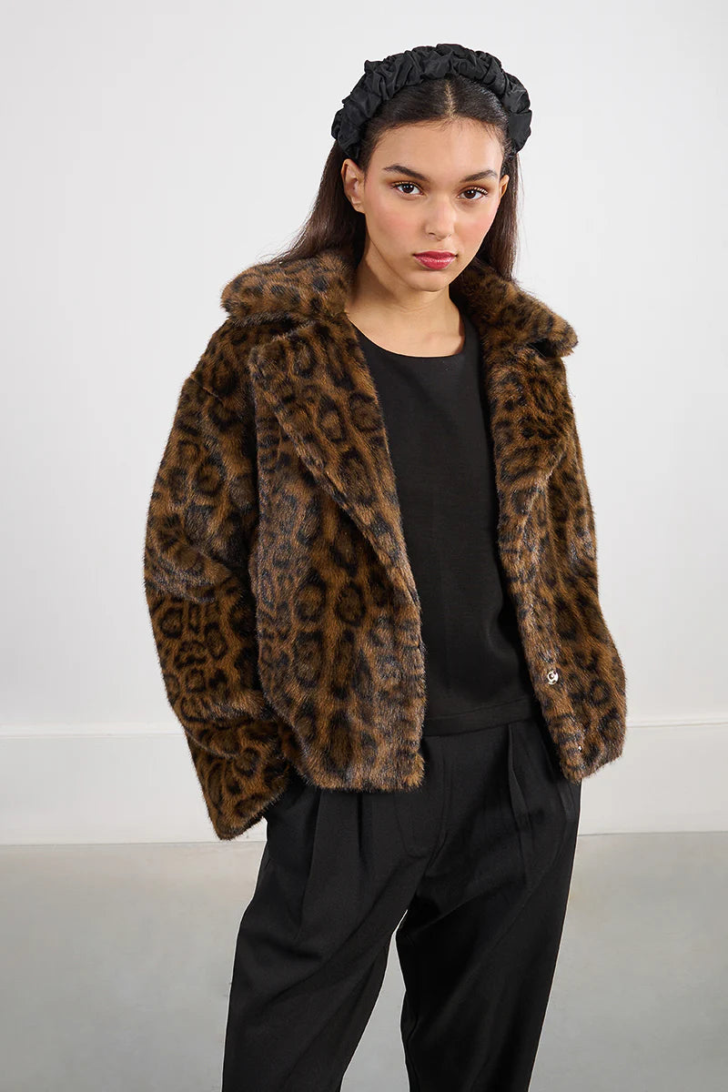 FAUX FUR WOVEN JACKET - LEOPARD