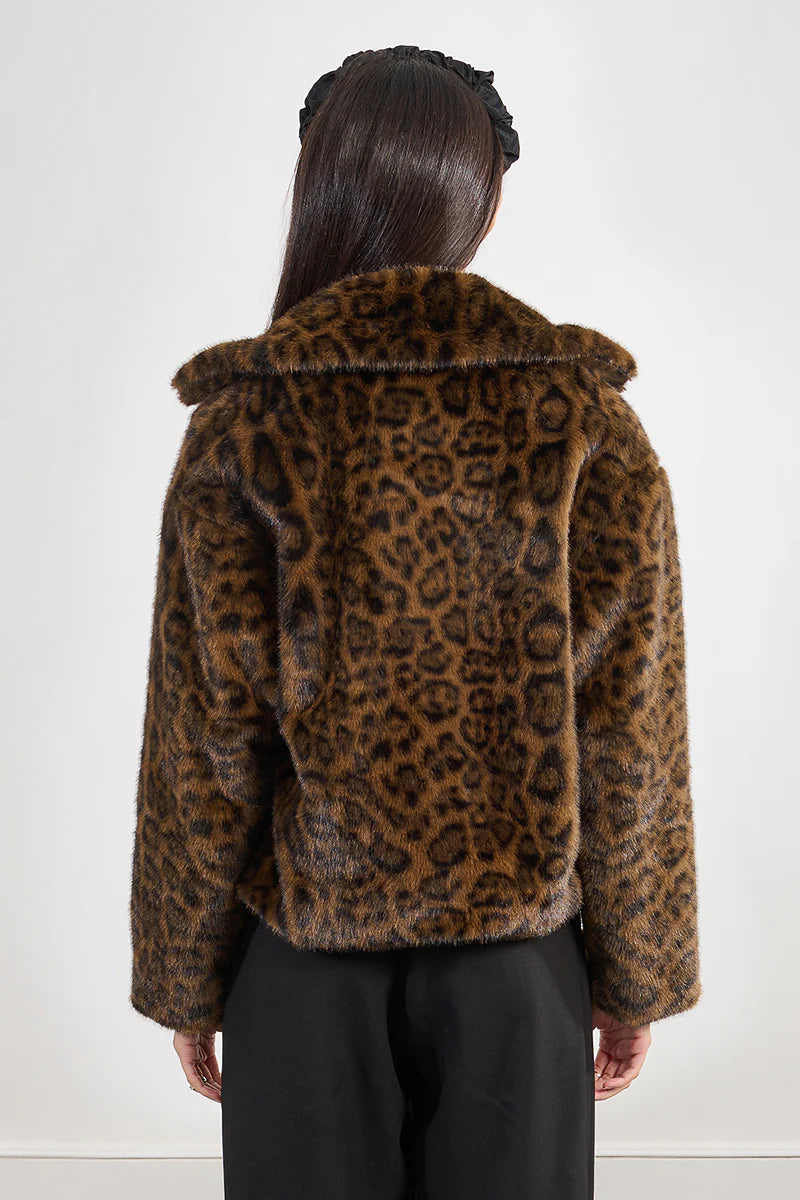 FAUX FUR WOVEN JACKET - LEOPARD