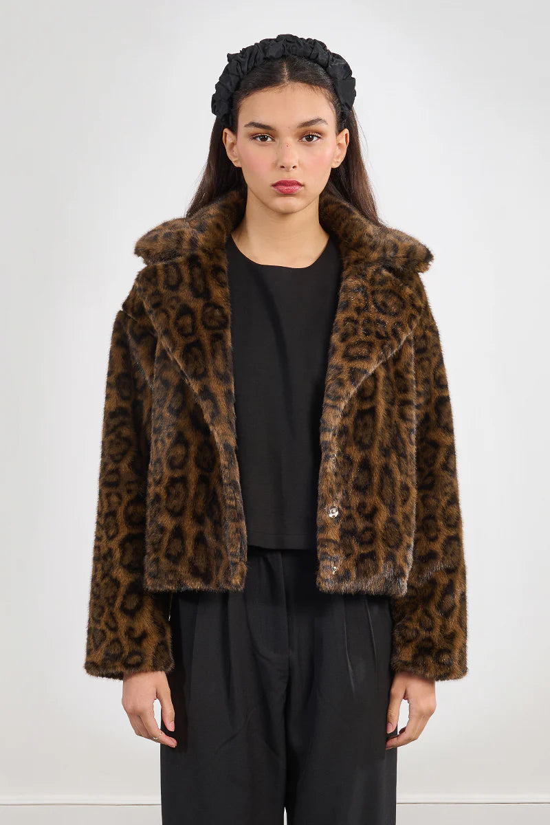 FAUX FUR WOVEN JACKET - LEOPARD