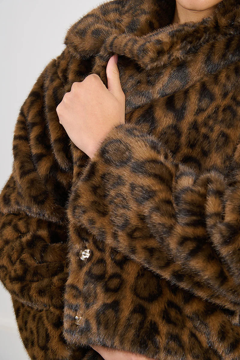 FAUX FUR WOVEN JACKET - LEOPARD
