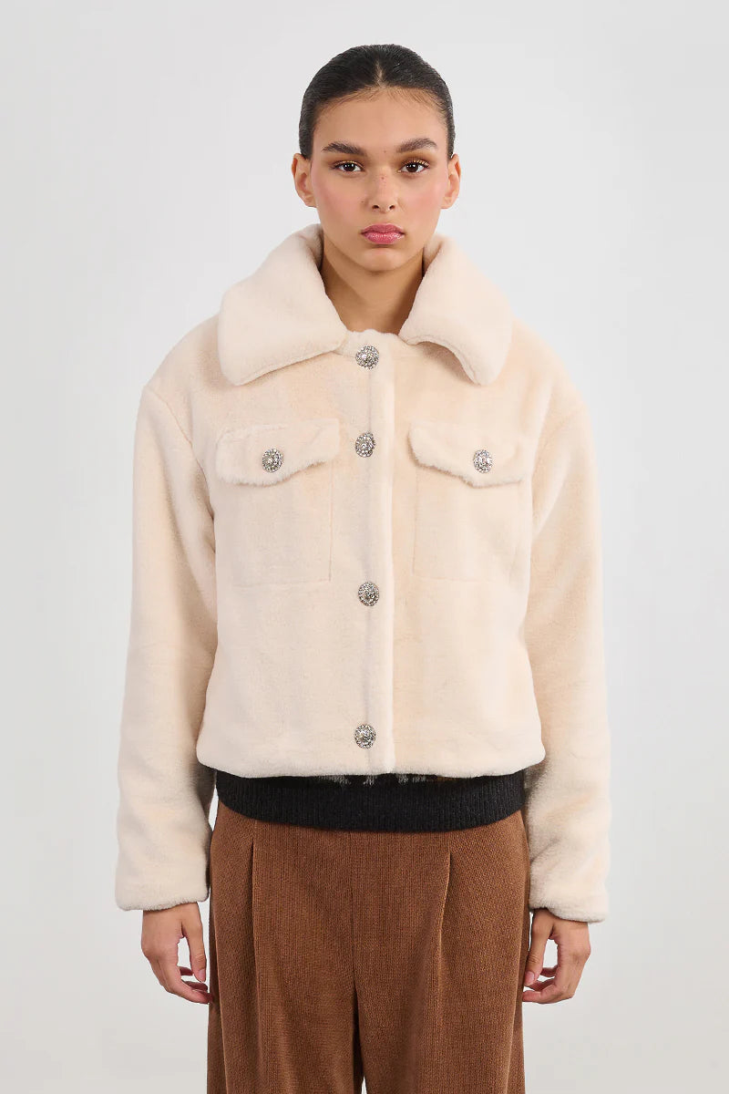 FAUX FUR WOVEN JACKET - BLANC