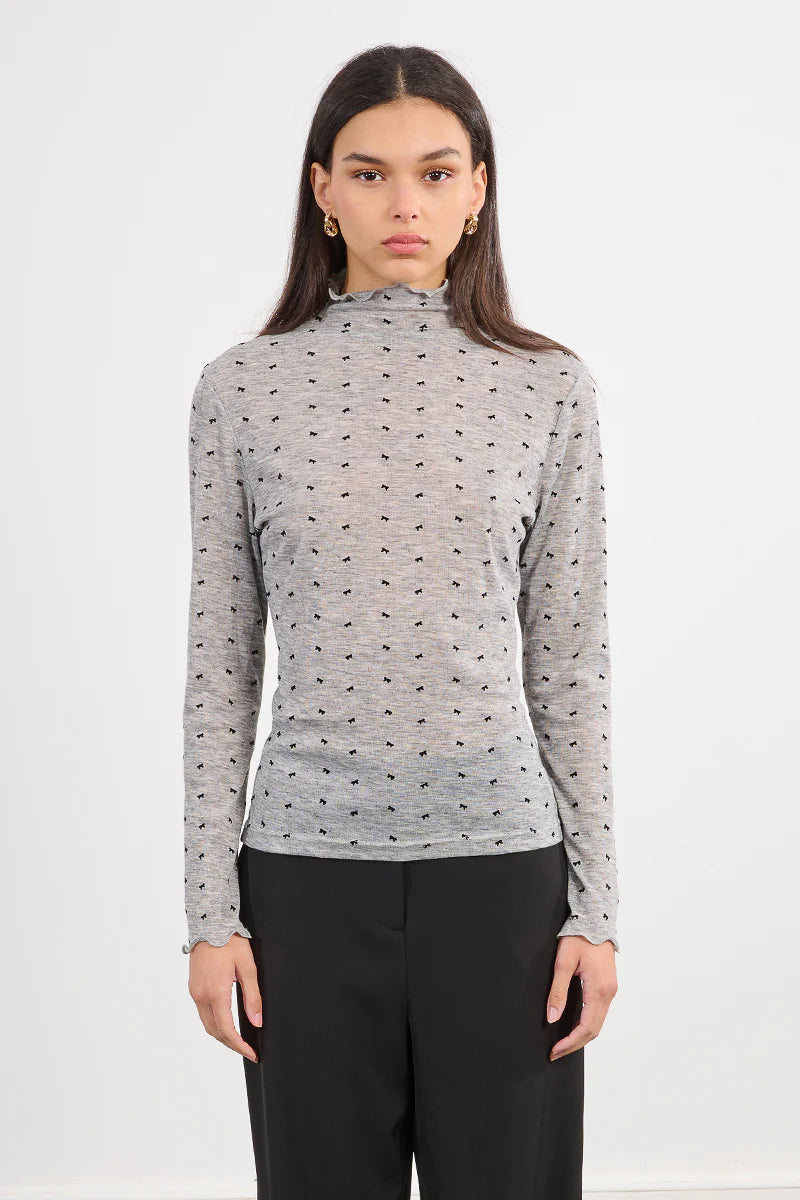 BOW PRINTED KNIT TOP
