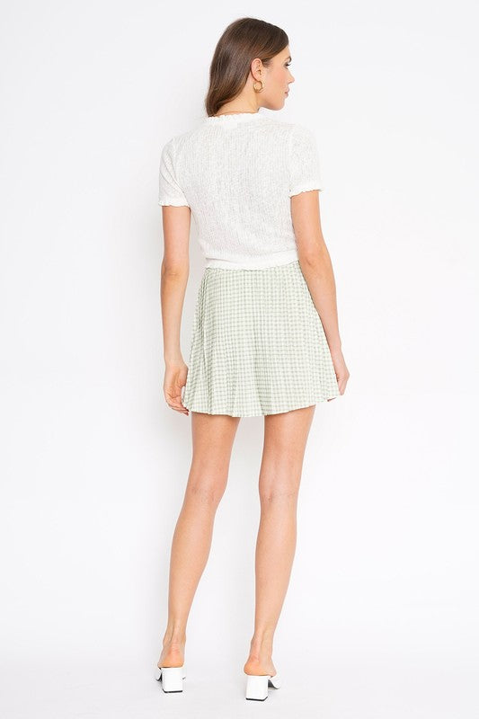 PLEATED GINGHAM MINI SKIRT