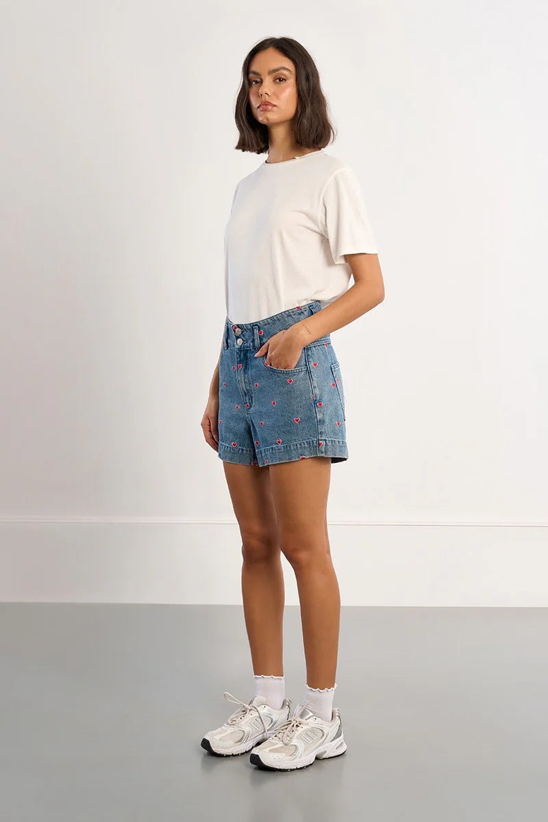 CHERRY DENIM SHORTS